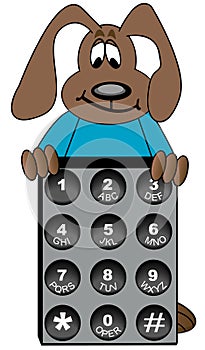 Dog cartoon with phone key pad