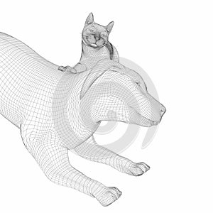 Dog and cat 3d line art