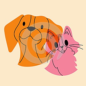 Dog and cat. Avatar, badge, poster, logo templates, print. Vector illustration in a minimalist style with Riso print effect.