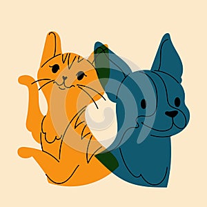 Dog and cat. Avatar, badge, poster, logo templates, print. Vector illustration in a minimalist style with Riso print effect.