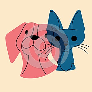 Dog and cat. Avatar, badge, poster, logo templates, print. Vector illustration in a minimalist style with Riso print effect.