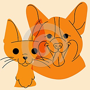 Dog and cat. Avatar, badge, poster, logo templates, print. Vector illustration in a minimalist style with Riso print effect.