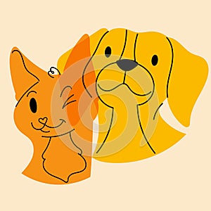 Dog and cat. Avatar, badge, poster, logo templates, print. Vector illustration in a minimalist style with Riso print effect.
