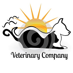 Dog cat and birds logo.