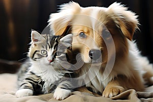 dog and cat cuddly, AI generated