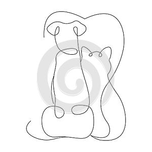 The dog and the cat are drawn with a solid line. Concept for logo, badge, label, keychain, tattoo, t-shirt print, web design