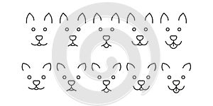 Dog and cat face set, pet head with different emotion, line icon. Dog and cat is calm, sad, surprised, happy, laughing