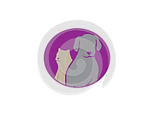 Dog beside cat a friendly pet family logo design illustrator