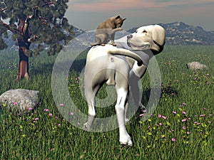 Dog and cat friendship - 3D render