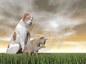 Dog and cat friendship - 3D render