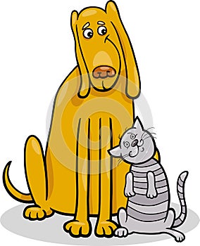 Dog and cat in friendship cartoon illustration