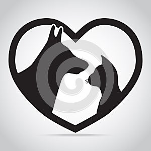 Dog and Cat with heart icon. Protection, care and help concept