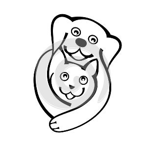 Dog and cat hug together with love, logo on white bckground