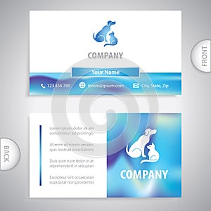 Dog and cat icon. Pet care. Veterinary clinic. Pet shop. Business card template.