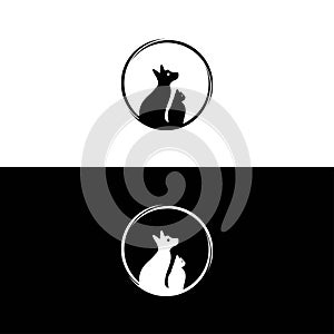 dog and cat illustration logo that looks