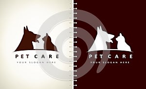 Dog and cat logo. Pet clinic design vector. Nurseries for pets.