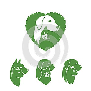 Dog and Cat logo. Simple but attractive drawing in green color.