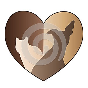 Dog and Cat love heart gold logo photo
