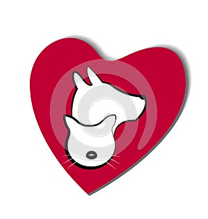 Dog and cat love heart logo