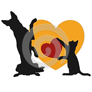 Dog and Cat love heart yellow logo photo