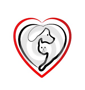 Dog and cat love logo vector