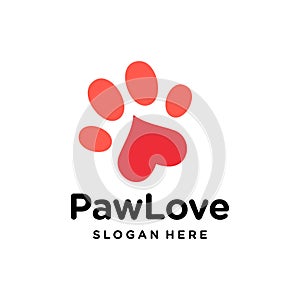 Dog cat paw logo vector with love heart icon in trendy minimal style illustration