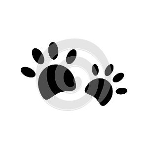 Dog or Cat Paw Print, Animal Foot. Flat Vector Icon illustration. Simple black symbol on white background