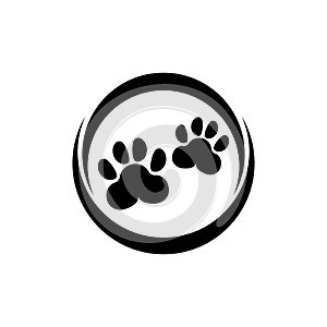 Dog or Cat Paw Print, Animal Foot. Flat Vector Icon illustration. Simple black symbol on white background