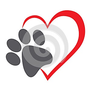 Dog or cat paw print and heart symbol