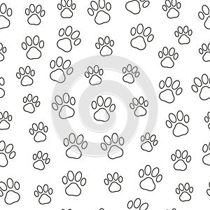 Dog or cat paws seamless pattern. Thin line vector illustration for background of pet shop