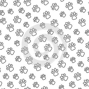 Dog or cat paws seamless pattern. Thin line vector illustration for background of pet shop