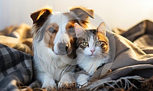 Dog and Cat Playing in Home Photo of Pet Companionship