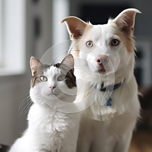 a dog and cat POSING IN WHITE BACKDROP