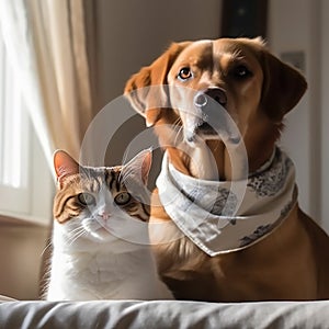 a dog and cat POSING IN WHITE BACKDROP