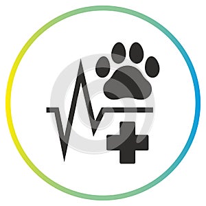 dog or cat pulse icon, animal cardio, veterinary clinic concept, pet health, flat symbol