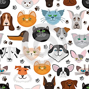 Dog and cat seamless pattern. Pets animals vector background