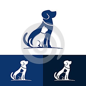 Dog and cat silhouette happy pets logo with some color variations, simple monochromatic animal logo for rescue, adoption, pet care