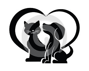 Dog and cat silhouette in a heart shape photo