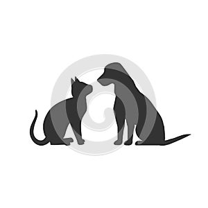 Dog and cat silhouette isolated on white background.