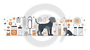 Dog and Cat Standing in Front of Medical Icons. Generative AI