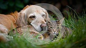 Dog and cat together, dog and cat as best friends. AI Generative