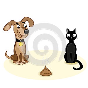 Dog with a cat and a turd