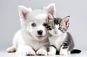 Dog with cat on a white background