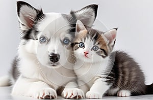 Dog with cat on a white background