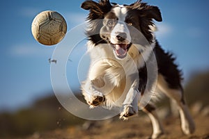 Dog catching ball. Generate ai