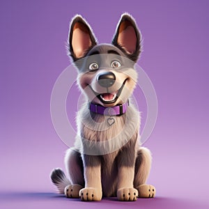 Realistic 3d Render Of Happy Baby German Shepherd On Lavender Background