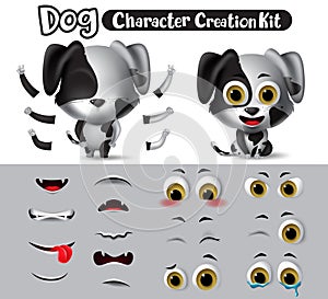Dog characters creation vector set. Dogs character dalmatian animals editable create eyes, mouth and body kit.