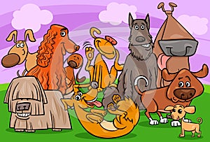 Dog characters group cartoon illustration