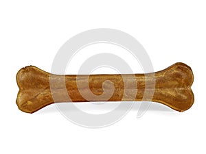 Dog chewing bone isolated on white background