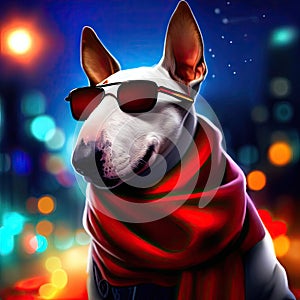Dog in the city at night by Ai